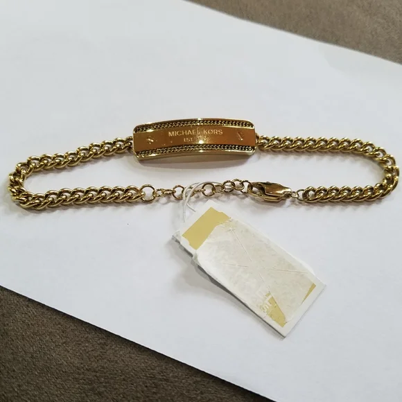 Michael Kors Bracelet Logo Plaque Chain Link Rose Gold Plate Stainless Steel NWT - Picture 11 of 15